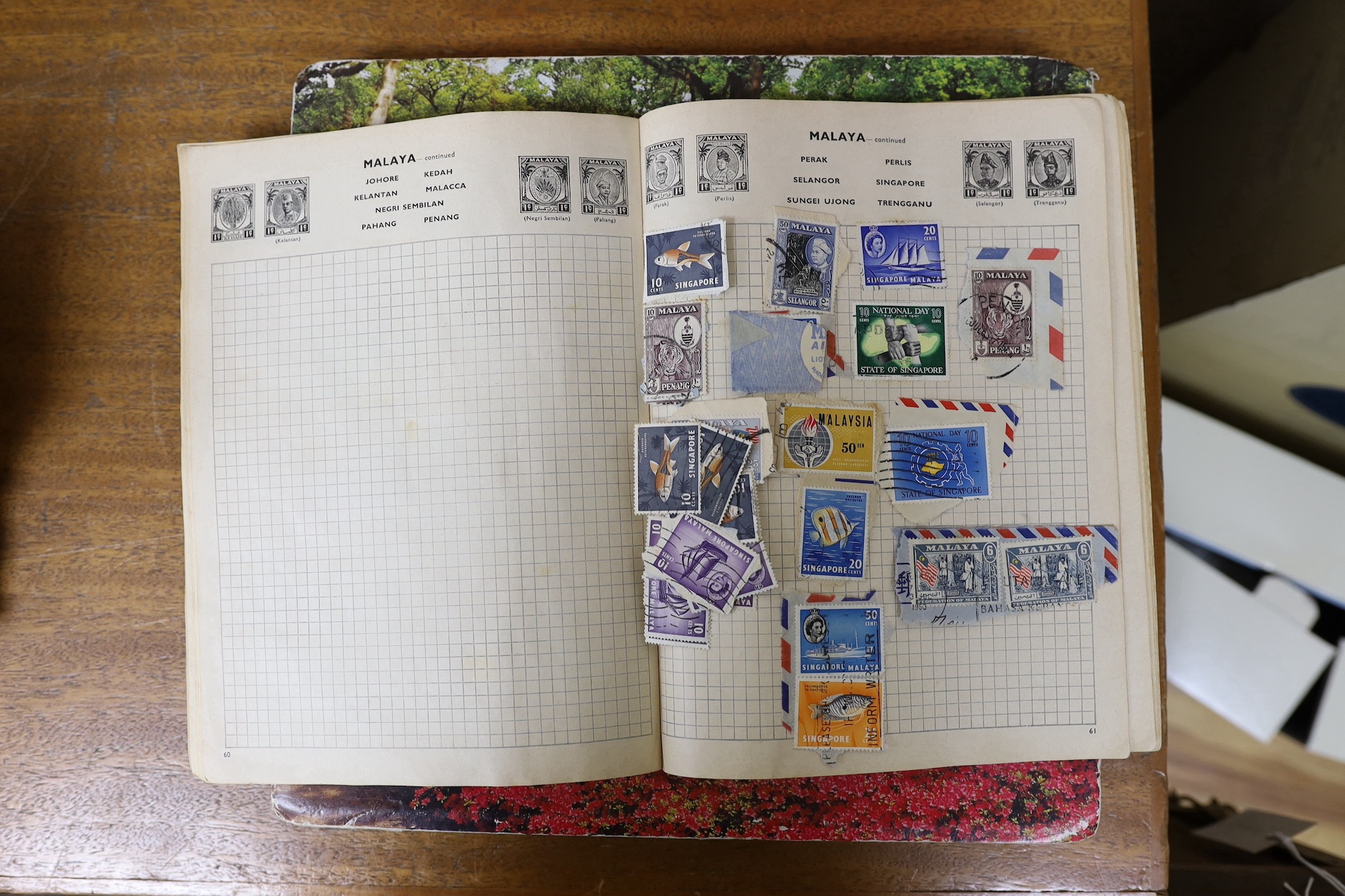 Six albums of World stamps and a box of loose stamps